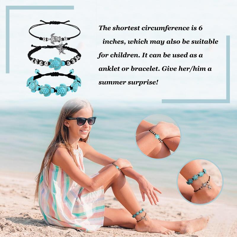 FASACCO 10 Count Turtle Ankle Bracelets for Women Waterproof Handmade Starfish Sea Turtle Bracelet Adjustable Boho Summer Beach Bracelets for Women Men Bahamas Souvenirs