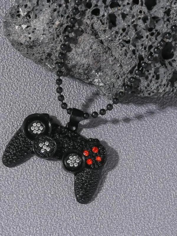 Retro Style Rhinestone Gamer Controller Decor Beaded Pendant Necklace, Gamer Boy Charm Necklace, Fashion Matching Jewelry, Streetwear Punk Goth Accessories for Men