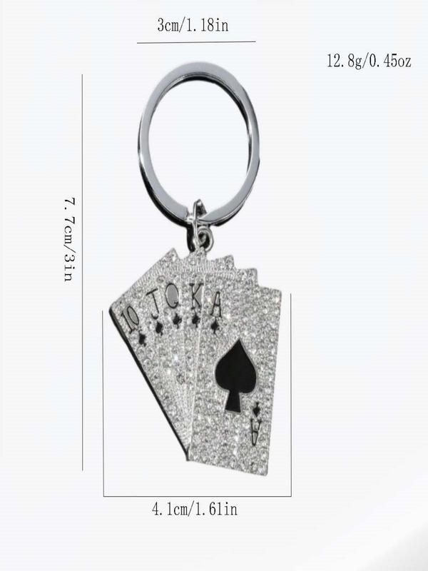 Unisex Fashionable Rhinestone Decor Poker Design Keychain, Fashion Keychain for Daily Clothing Decor, Trendy All-match & Exquisite Keychain As Gift