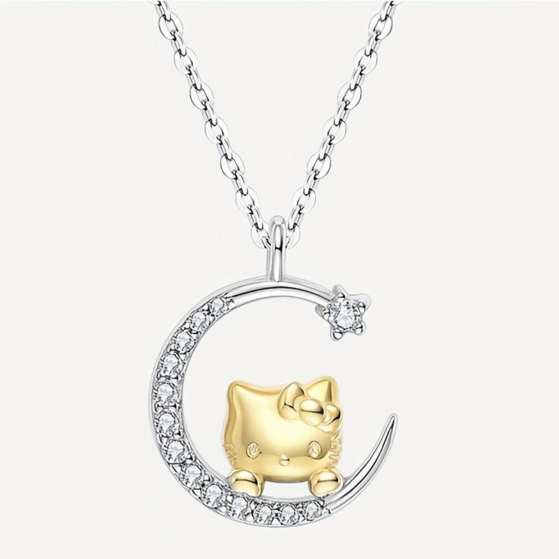 Sanrio Officially Licensed Cute Kitty Crescent Moon Pendant Necklace, Alloy Charm Fashion Jewelry for Women, Ideal for Daily Wear & Valentine's Day Gift