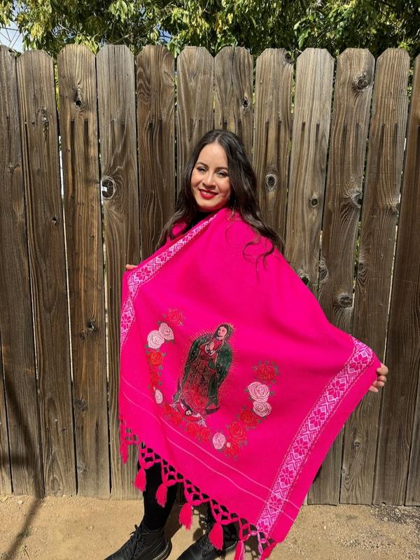 Mexican Embroidered Shawl. Virgin Mary Embroidered Shawl. Mexican Traditional Shawl. Mexican Blanket Wrap. Throw blanket. Mexican blanket.