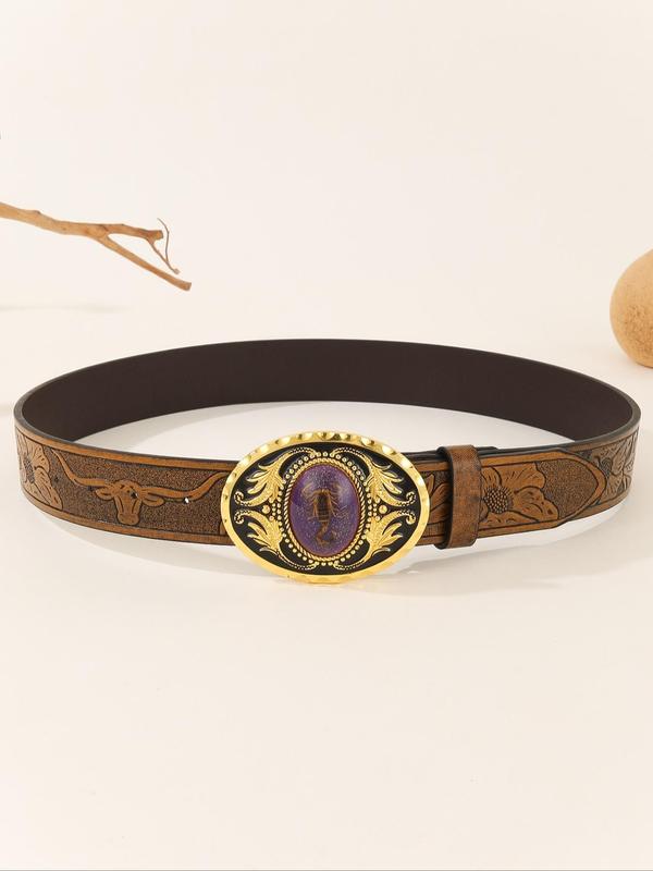 Fashionable Vintage Scorpion Design Luminous Buckle Belt, Western Style Leaf Embossed Belt for Men & Women, Casual Trendy Accessories for Daily Wear