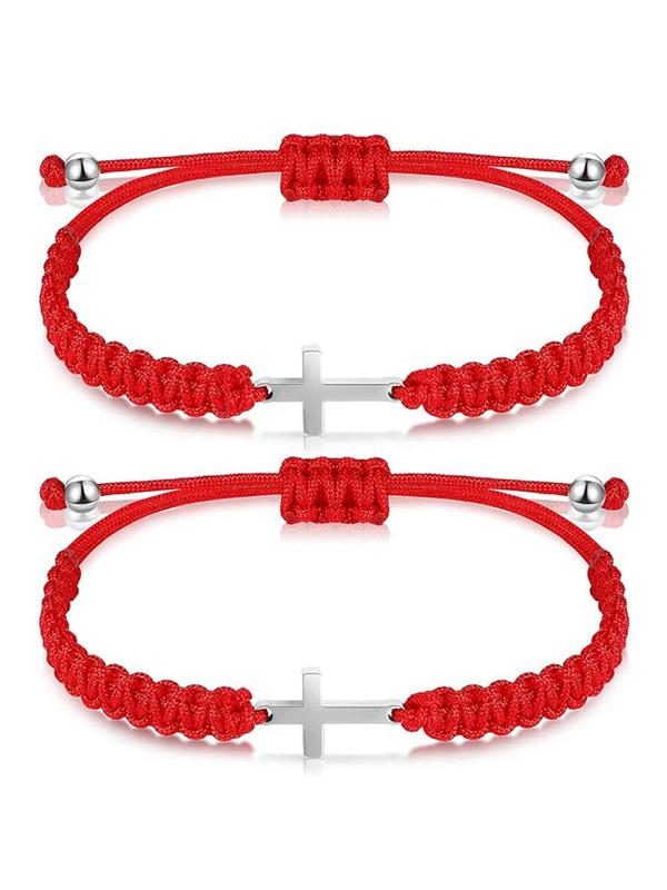 2pcs Solid Color Simple Cross Design Adjustable Strap Bracelet, Fashion Jewelry for Party, Daily Clothing Decor, Trendy All-match & Exquisite Jewelry for Birthday Gift