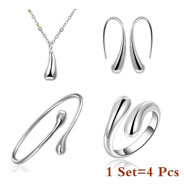 Trendy Water Droplet Pendant Necklace Earrings Banquet Wedding Anniversary Women's Jewelry Set Gift