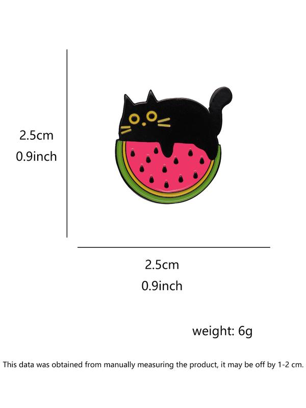 Cute Cat & Watermelon Design Brooch, Fashion Alloy Badge for Women & Men, Enamel Pin Suitable for Backpacks, Jeans, Scarves, Hats Decoration