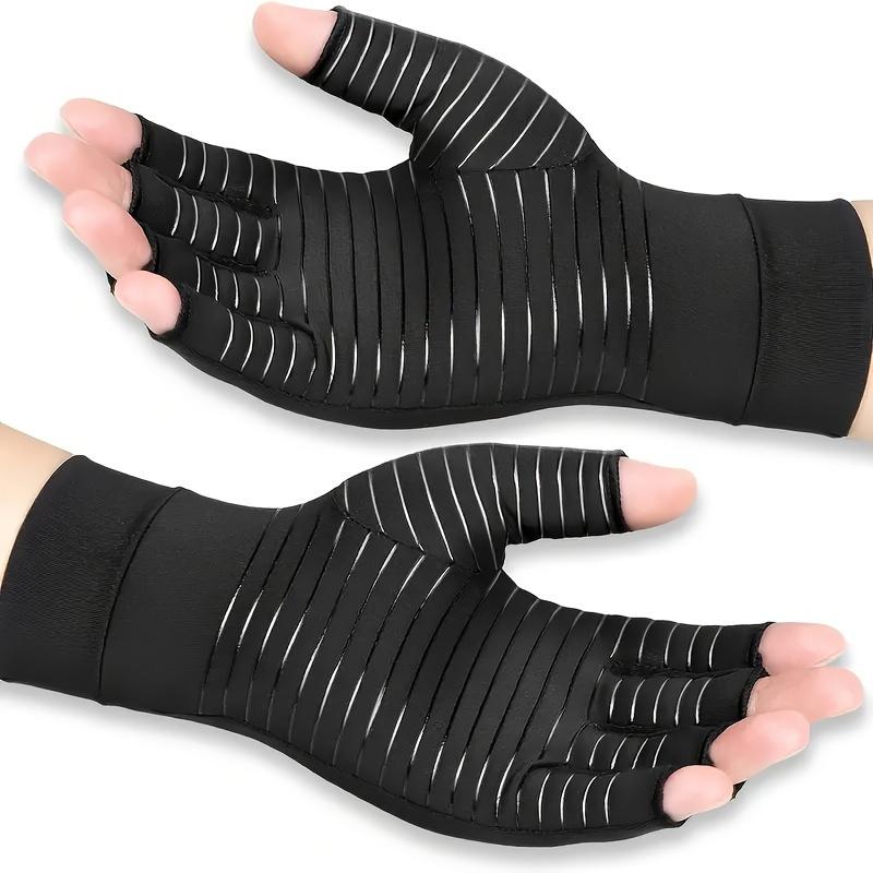 1 Pair Copper-Infused Compression Gloves for Typing & Daily Work - Fingerless Design, Hand Wash Only