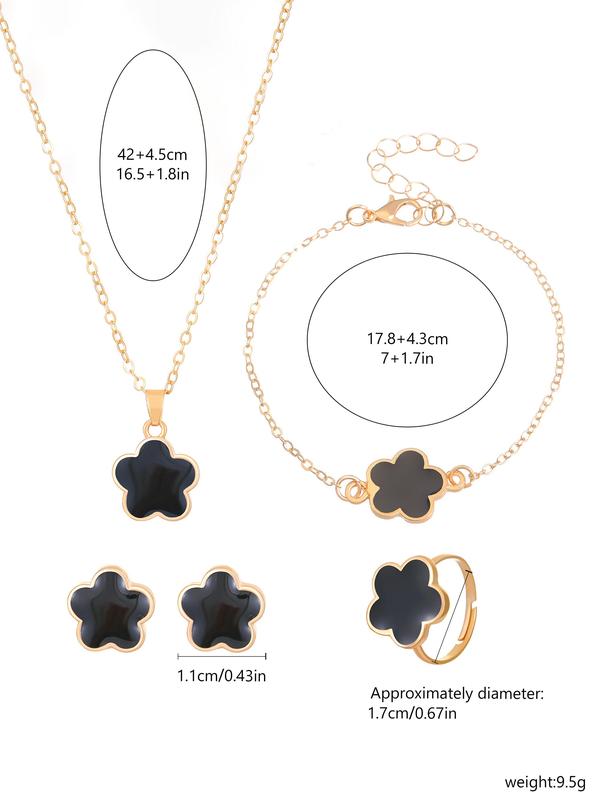 Flower Design Jewelry Set, Fashion Pendant Necklace & Stud Earrings & Ring & Bracelet for Party, Daily Clothing Decor, Trendy All-match & Exquisite Jewelry for Birthday Gift