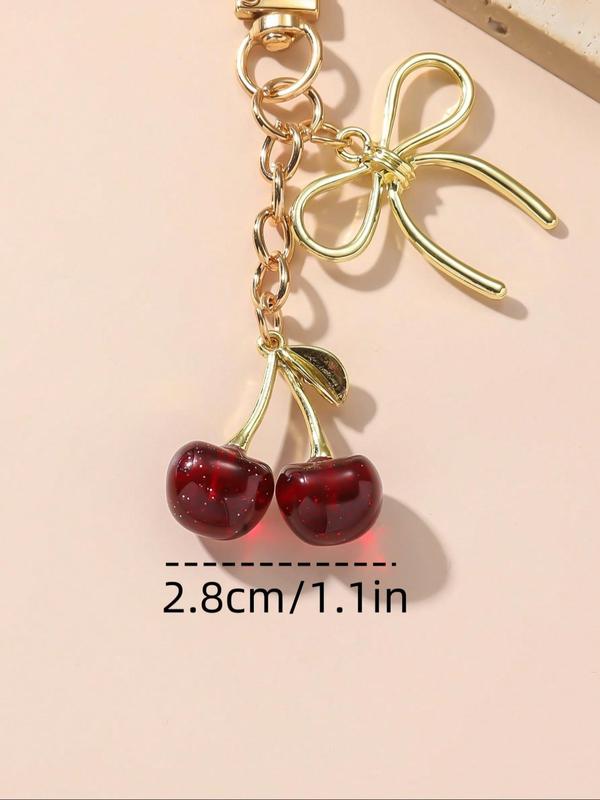 Women's Cute Cherry & Bowknot Design Keychain, Fashionable Fruit Design Keychain for Women & Girls, Trendy All-match Keychain for Birthday Gift