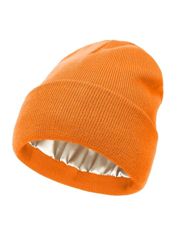 Cozy Solid Color Satin Lining Bonnet Hats, Hat for Men & Women, Bonnet Hats Suitable for Fall Streetwear Fall Clothing, Outdoor Sports, Skiing, Back To School, Fall Outfits, Fall Freshness, Coolfashionguy 70s