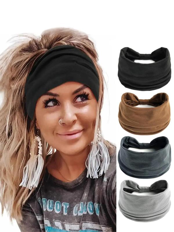 Solid Color Sports Hair Band, Sweat-absorbing Wide Elastic Hair Band, 4 Counts Fashion Summer Hair Accessories for Running, Cycling, Yoga