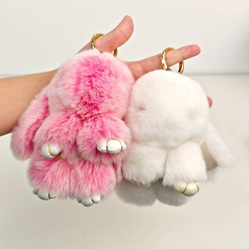 BunnyLulu Handmade Soft Bunny PomPom Keychain with Tin Box, Cute Charms for Phone Bag Car, Fashion Accessories, Gifts for Halloween Christmas Holiday