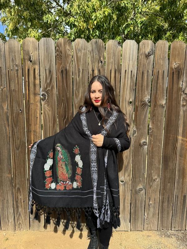 Mexican Embroidered Shawl. Virgin Mary Embroidered Shawl. Mexican Traditional Shawl. Mexican Blanket Wrap. Throw blanket. Mexican blanket.