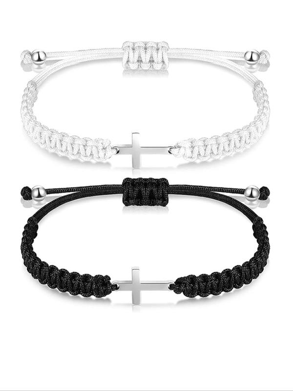 2pcs Solid Color Simple Cross Design Adjustable Strap Bracelet, Fashion Jewelry for Party, Daily Clothing Decor, Trendy All-match & Exquisite Jewelry for Birthday Gift