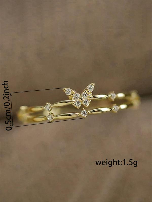 Butterfly Design Rhinestone Decorated Ring, Fashion Accessories for Women, Casual Jewelry for Party, Daily Clothing Decor, Trendy All-match & Exquisite Jewelry for Birthday Gift