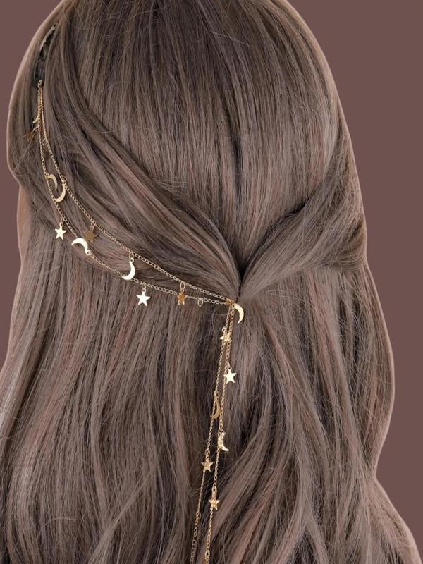 Women's Punk Style Hair Clip with Moon & Star Design As Gift, Casual Trendy Cute Hair Clip, Hair Accessories for Party & Daily Use