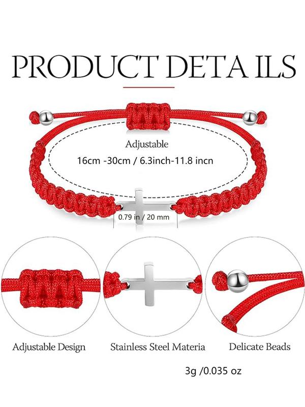 2pcs Solid Color Simple Cross Design Adjustable Strap Bracelet, Fashion Jewelry for Party, Daily Clothing Decor, Trendy All-match & Exquisite Jewelry for Birthday Gift