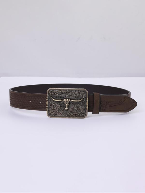 Men's Vintage Western Cowboy Style Buckle Belt, Fashionable Pu Leather Belt for Daily Clothing Decor, Trendy All-match & Exquisite Belt for Birthday Gift