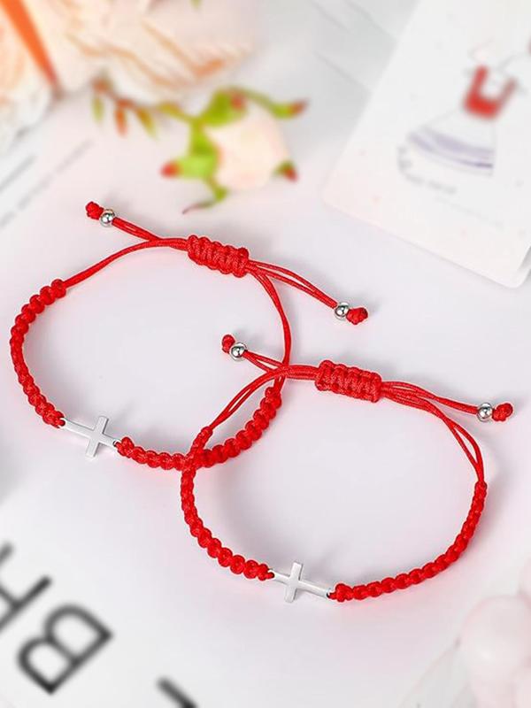 2pcs Solid Color Simple Cross Design Adjustable Strap Bracelet, Fashion Jewelry for Party, Daily Clothing Decor, Trendy All-match & Exquisite Jewelry for Birthday Gift