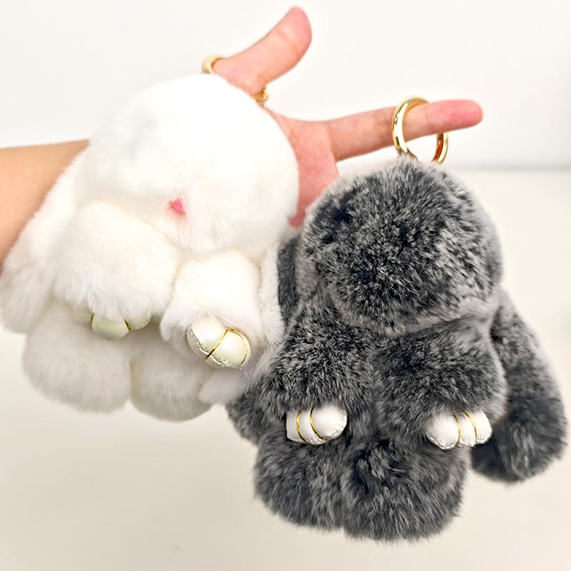 BunnyLulu Handmade Soft Bunny PomPom Keychain with Tin Box, Cute Charms for Phone Bag Car, Fashion Accessories, Gifts for Halloween Christmas Holiday