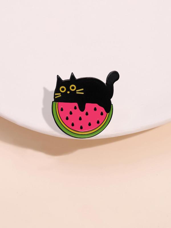 Cute Cat & Watermelon Design Brooch, Fashion Alloy Badge for Women & Men, Enamel Pin Suitable for Backpacks, Jeans, Scarves, Hats Decoration