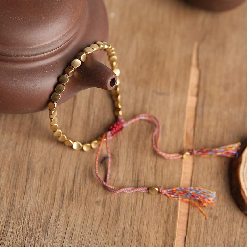 Copper Bead Bracelets Handmade Braided Bracelets Adjustable Colorful Thread Beaded Bracelet