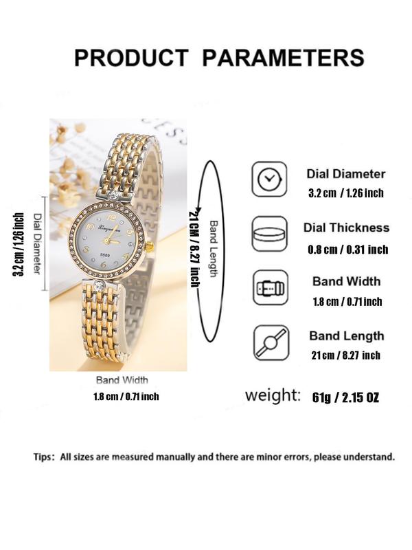 Women's Elegant Rhinestone Decorated Quartz Watch, Fashionable Round Dial Watch for Women & Girls, Trendy All-match & Exquisite Watch for Birthday Gift