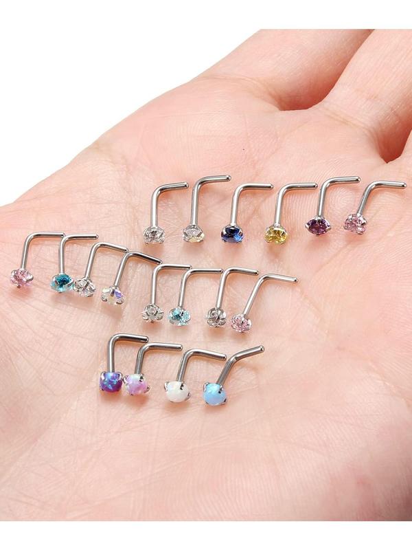 Rhinestone Decorated Nose Studs, 18pcs Heart & Star & Round Shaped Nose Studs, Body Piercing Jewelry for Women & Men