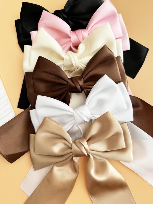 Solid Color Bow Decor Hair Clips, 6 Counts Cute Hair Accessories for Women & Girls, Minimalist Headwear Suitable for Thick Hair