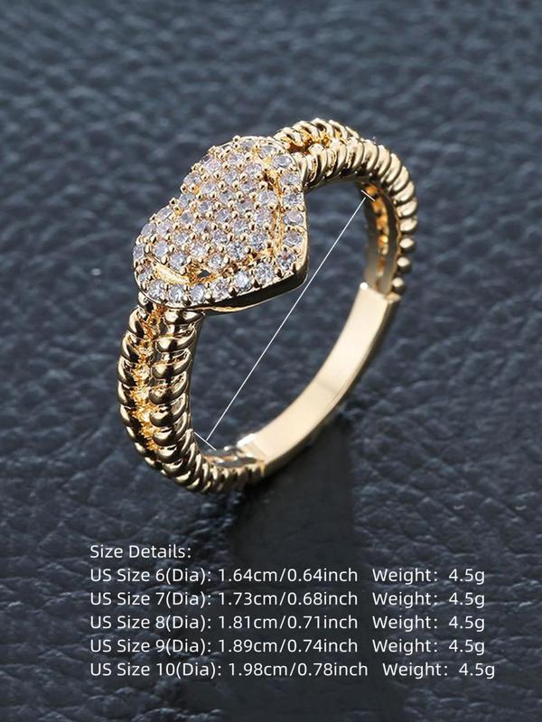 Women's Elegant Rhinestone Decorated Heart Design Ring, Exquisite Trendy Ring, Fashionable Jewelry for Women As Engagement Birthday Gift