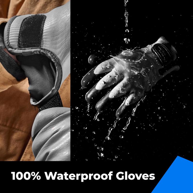 100% Waterproof Gloves for Men and Women, Winter Work Gloves for Cold Weather, Thermal Insulated Freezer Gloves, Touch Screen, With Grip, Grey, Small