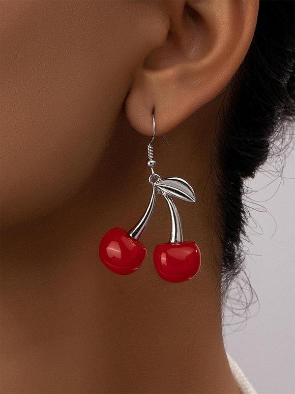 1 Pair Cherry Design Drop Earrings, Fashionable Earrings for Women, Daily Use