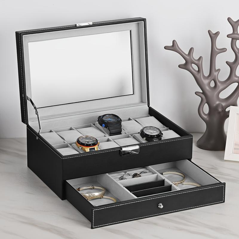 12 Compartments Leather Watch Box Case With Key Watch Case Watch Box Watch Box Organizer, For Men, Woman, Christmas Gift.