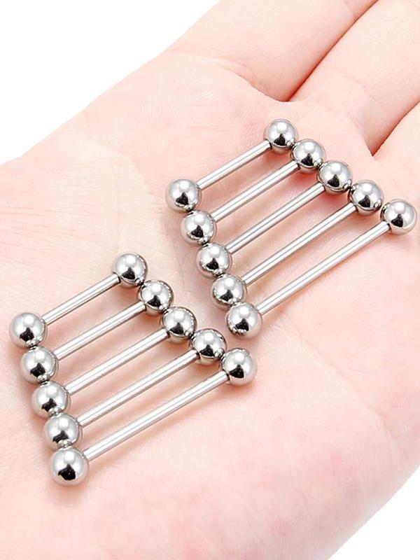 4 Pairs 12 14 16 18mm Multiple Size Simple Plain Stainless Steel Tongue Ring, Body Piercing Jewelry for Men & Women, Fashion Accessory