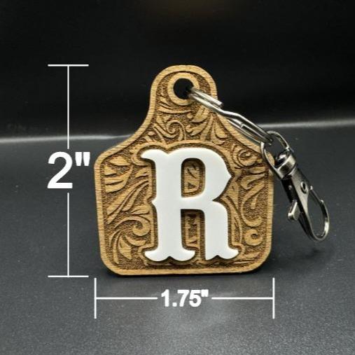 Cow tag Initial Wood and Acrylic Keychains!