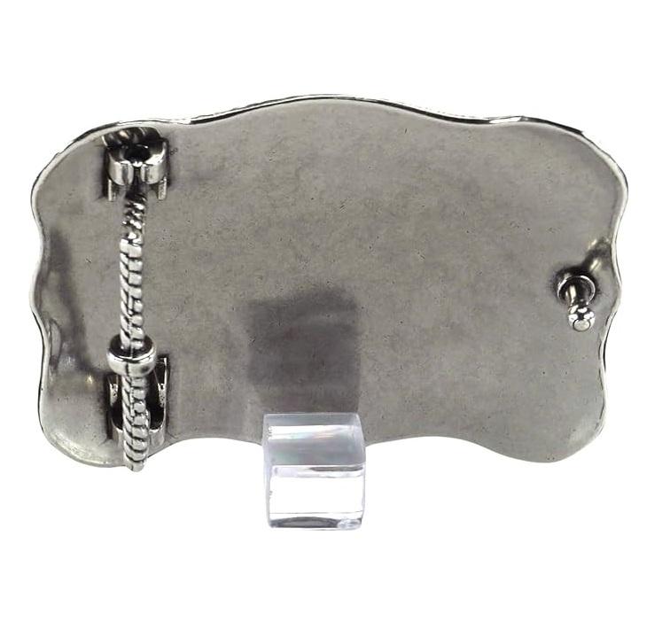 Unisex Antique Silver Rectangle Logo Belt Buckle with Twisted Rope Edge - 3.75