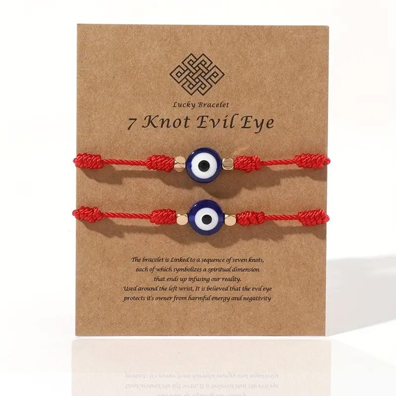 7 Knot Evil Eye Bracelets: 2pcs Hand-Knit evil eye bracelets for protection, evil eye charm, evil eye jewelry protection bracelet