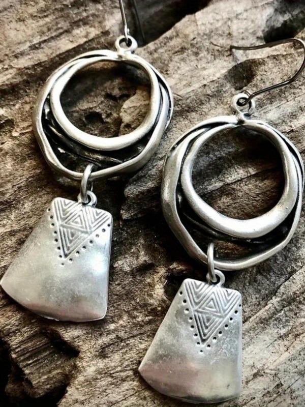 Boho Style Trendy Dangle Earrings, Vintage Geometric Design Drop Earrings, Fashion Jewelry Accessories for Women