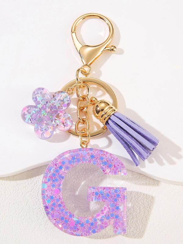 Cute Letter & Flower Design Keychain, Fashionable Tassel Decor Keychain for Women & Girls, Trendy All-match Keychain for Birthday Gift