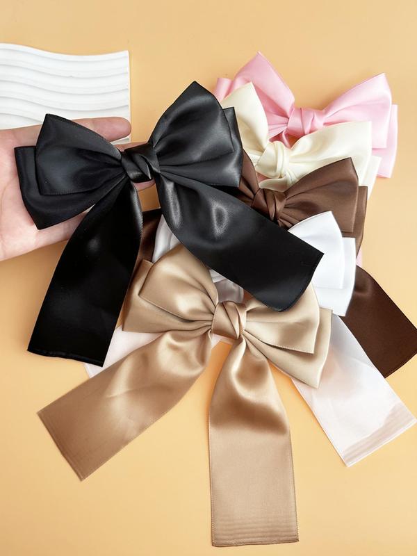 Solid Color Bow Decor Hair Clips, 6 Counts Cute Hair Accessories for Women & Girls, Minimalist Headwear Suitable for Thick Hair