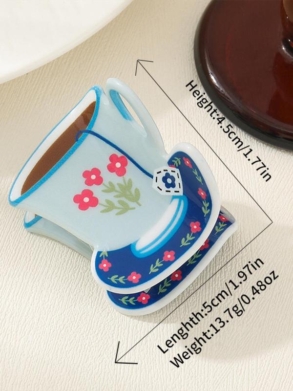 Cute Coffee Cup Shaped Flower Decor Hair Claw, Casual and Versatile Hair Accessories for Women, Minimalist Headwear Suitable for Thick Hair