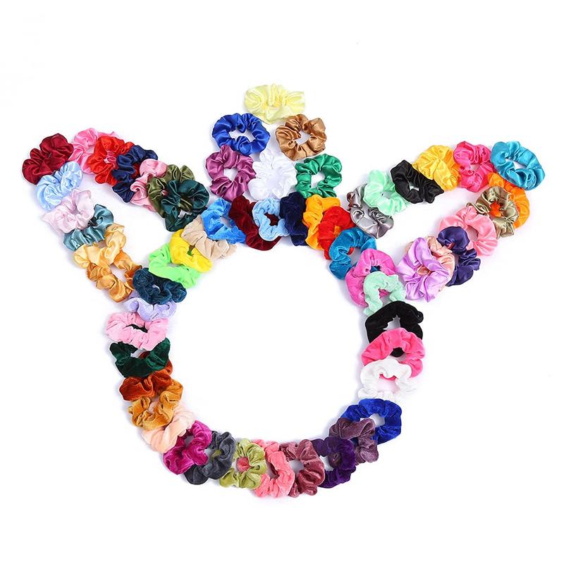 60 Pack Velvet Hair Scrunchies, Bulk Scrunchies Hair Ties Scrunchy Bands Ponytail Holders for Thick, Curly, Fine Hair, for Women, Girls, and Kids,