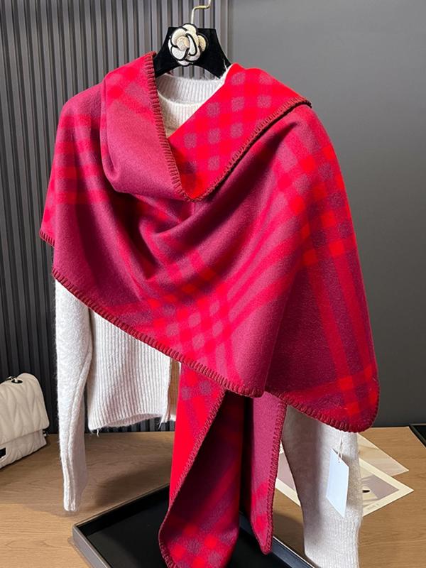 Women's Plaid Pattern Double Sided Pashmina Shawl, Casual Soft Warm Long Scarf for Fall & Winter, Fashion Accessories for Daily Wear