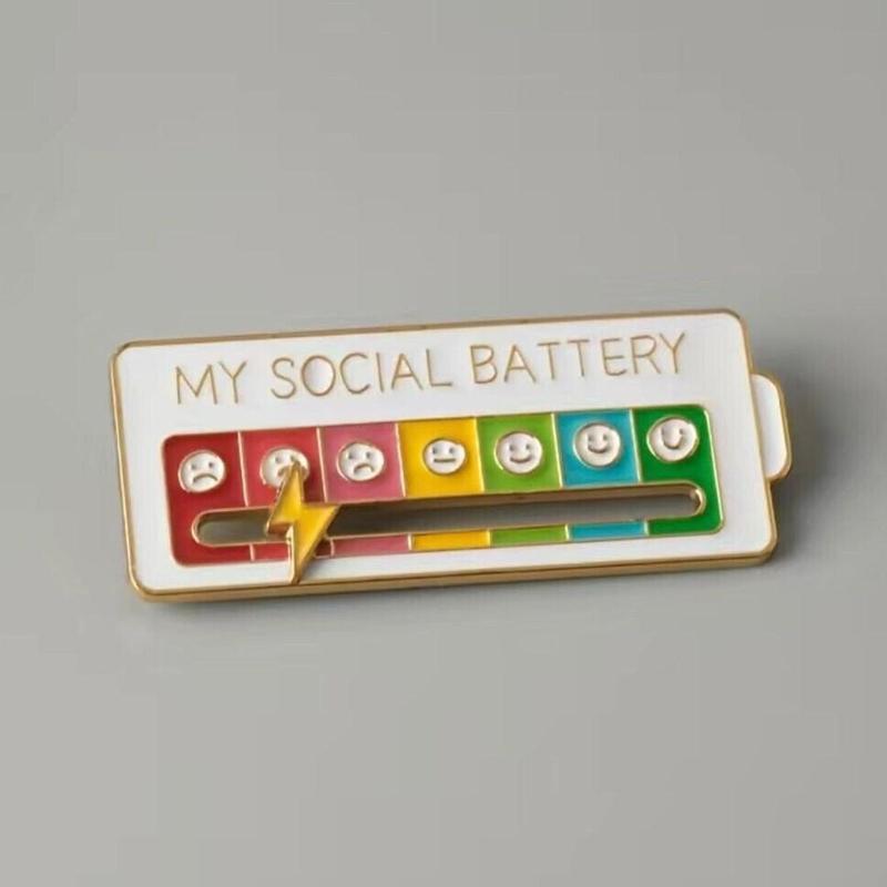 Social Battery Enamel Pins, Social Battery Pins, Battery Enamel Pins, Social Battery Lapel Pin Badge, Bag Pins Social Battery Black, White