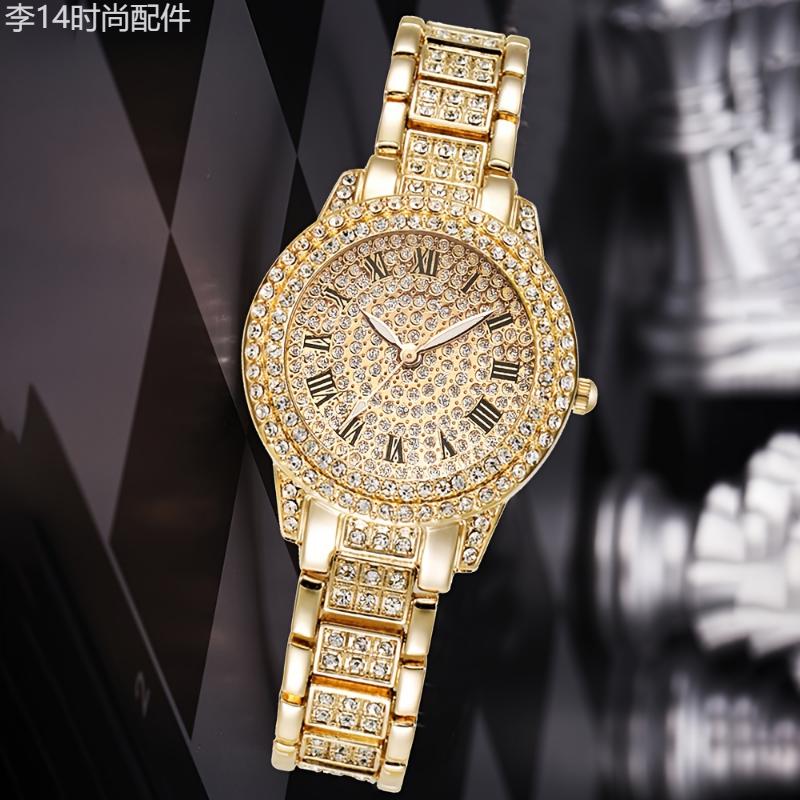 7pcs set Glamorous Luxury Rhinestone Womens Quartz Watch & Jewelry Set - Hiphop Stylish Analog Wristwatch with Sparkling Crystals, Perfect Gift for Mom and Her Special Occasions