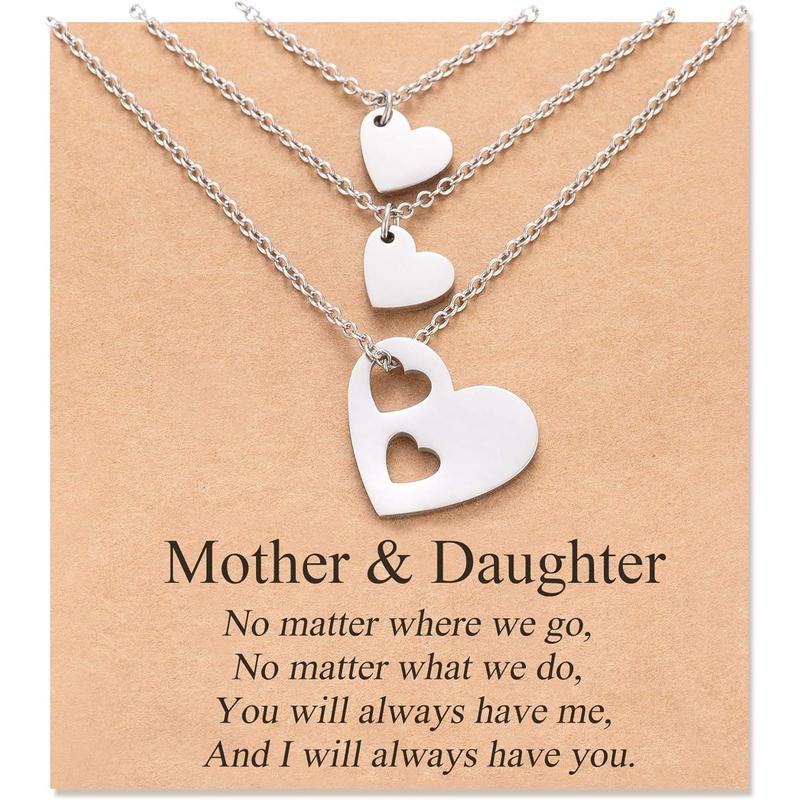 2 3pcs Mother Daughter Necklace Set Matching Heart Jewelry Mom Gifts