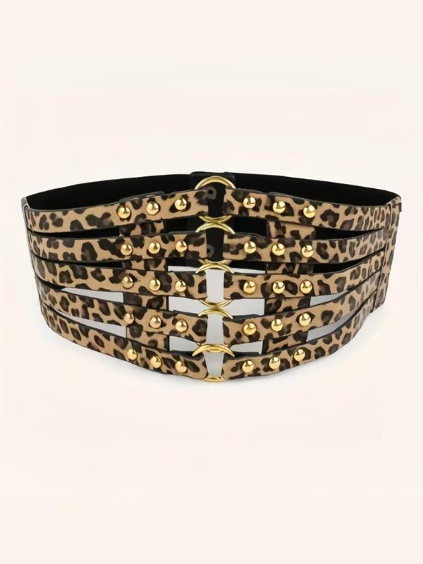 Women's Leopard Print Hollow Out Design Waist Belt, Fashionable Waistband for Jeans & Short Skirt, Trendy All-match & Exquisite Belt for Birthday Gift