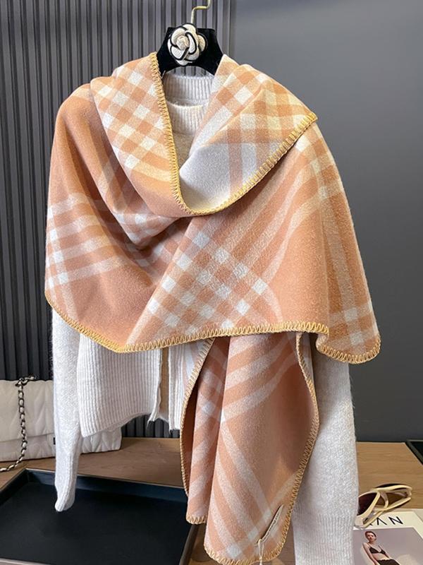 Women's Plaid Pattern Double Sided Pashmina Shawl, Casual Soft Warm Long Scarf for Fall & Winter, Fashion Accessories for Daily Wear