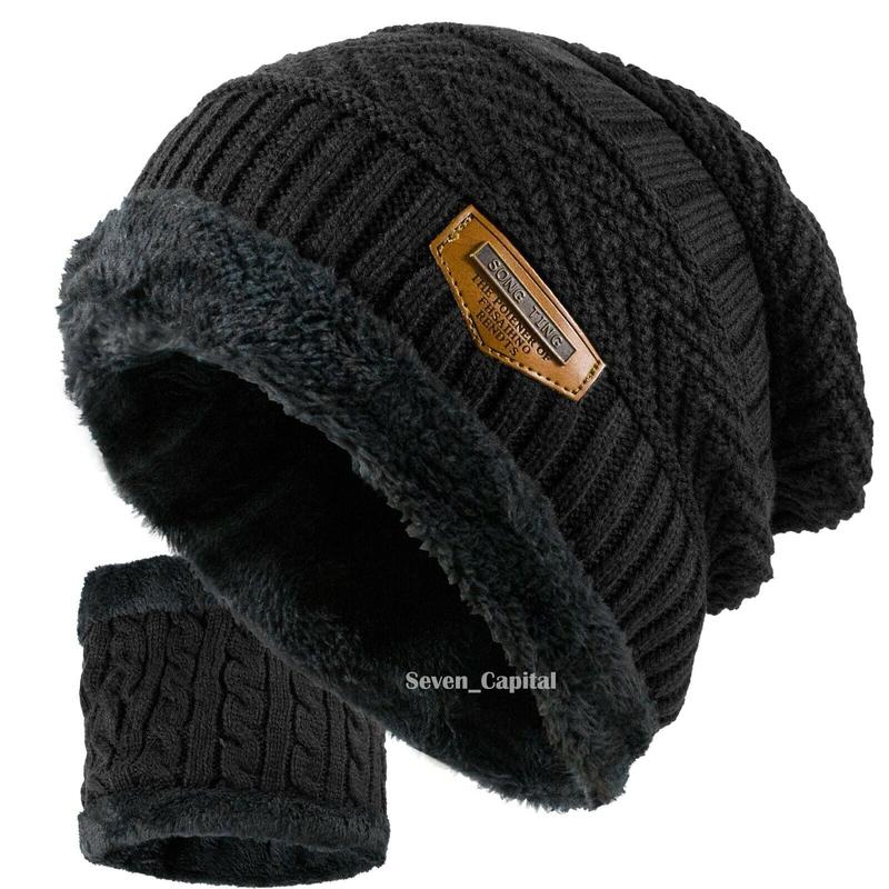 Winter Baggy Slouchy Knit Warm Beanie Hat and Scarf Ski Skull Cap for Men and Women Solid Color