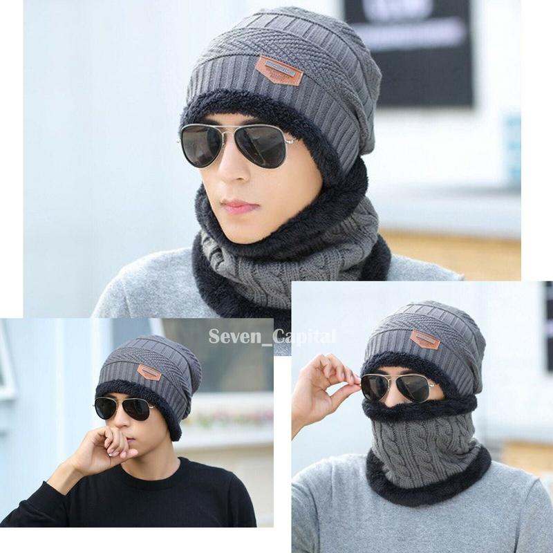 Winter Baggy Slouchy Knit Warm Beanie Hat and Scarf Ski Skull Cap for Men and Women Solid Color