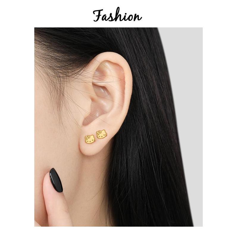 New style niche sweet and cute cat screw earrings fashionable personality versatile titanium steel earrings